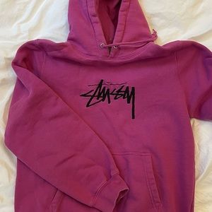 Stussy Logo Embroidered Hoodie Magenta Size M